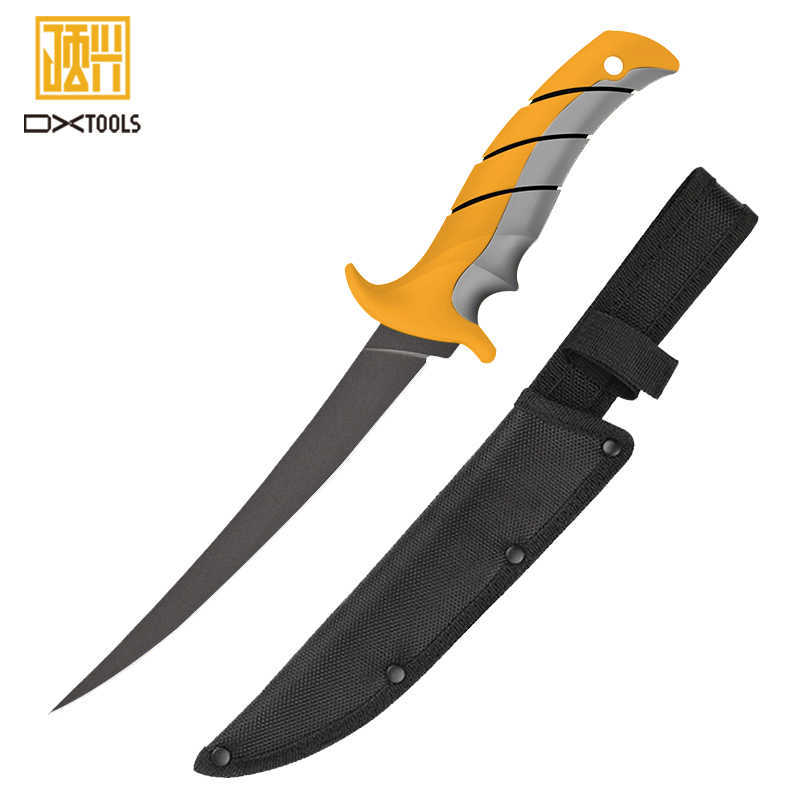 Multifunctional Fishing Knife Rubber Hand Handle Scraping Scales Slicing Cutting Fish Fillet Knife with Sheath Sharpener