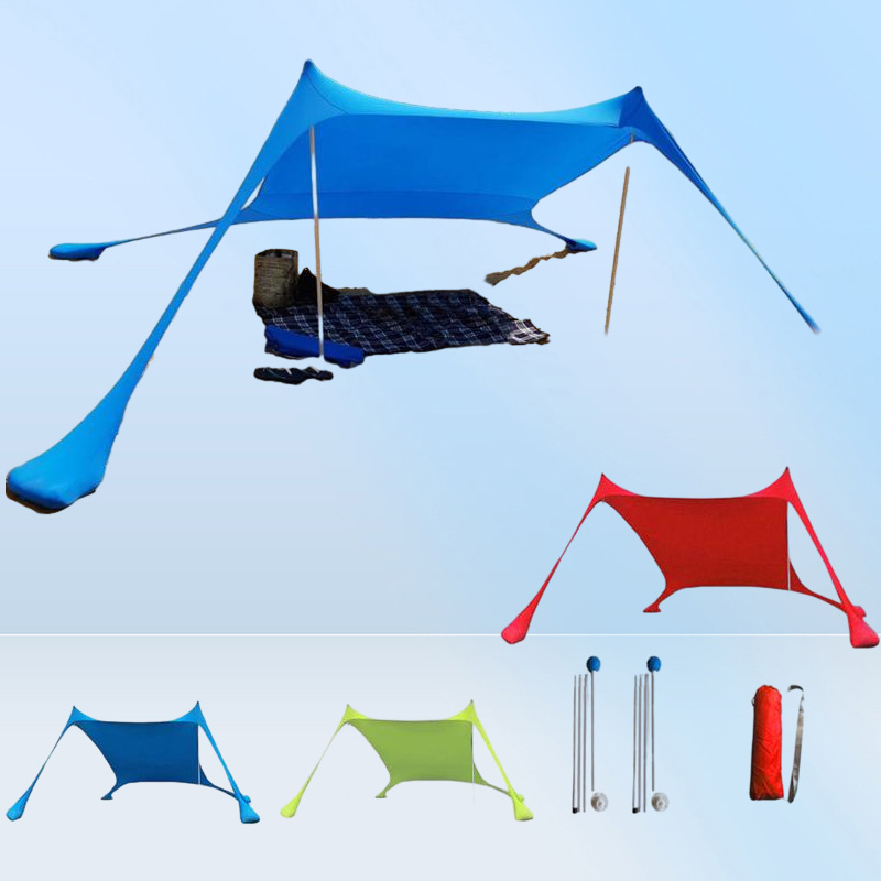 Tents And Shelters 3 People Beach Tent Sun Shade Set Portable Outdoor Shading Awning With Sandbags Lycra Fabric Camping
