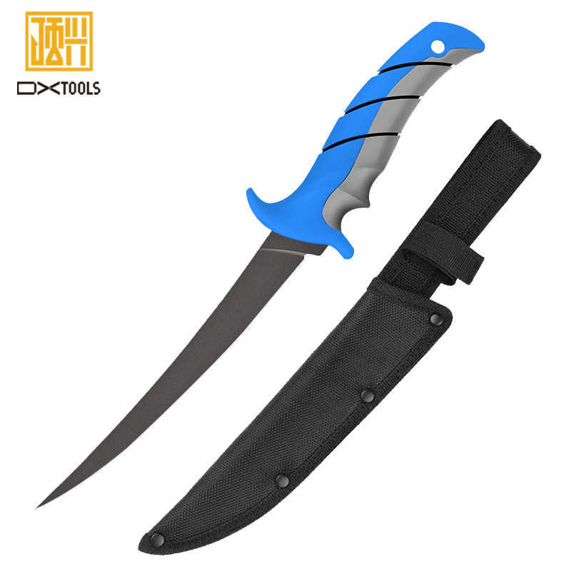 Multifunctional Fishing Knife Rubber Hand Handle Scraping Scales Slicing Cutting Fish Fillet Knife with Sheath Sharpener