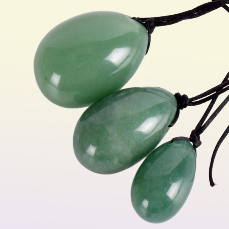 Green Aventurine Yoni Egg Set Drilled Natural Crystal Stone for Kegel Muscle Exercise Viginal Massage Ben Wa Ball Jade Massager