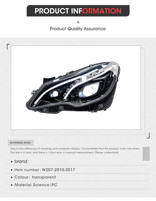 Car Head Light for BENZ W207 LED Daytime Running Headlight 2010-2017 Turn Signal High Beam Lamp