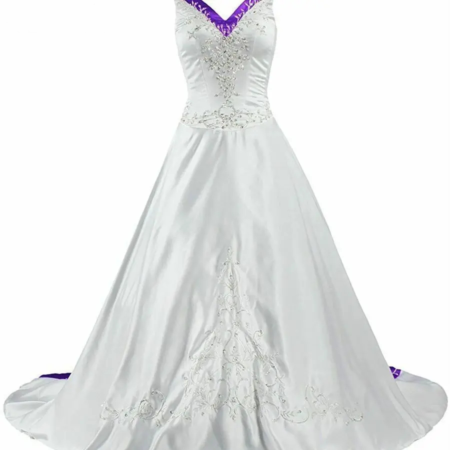 Vintage A Line Country Wedding Dress Embroidery White And Dark Navy Satin Bridal Gowns Court Train Sleeveless Long Bride Formal Dresses 2024