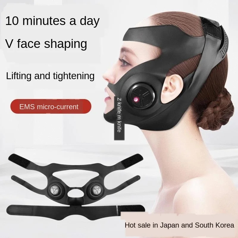 Grey Pink Electric V-shaped Thin Face Slimming Cheek Mask Massager Lifting Machine V-Line Lift Up Bandage Therapy Device 240103