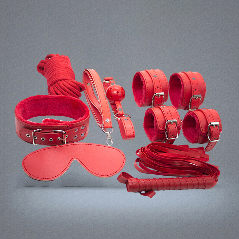 Binding Sm Fun Adjustment Products Plush 7piece Set Cuffs and Mouth Stuffed with Whip Leather CNJ15504196