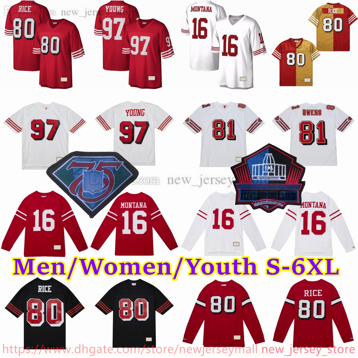 Custom S-6XL Throwback 1946-1999 Football 21 Deion Sanders Jersey Stitch 80 Jerry Rice 16 Joe Montana 8 Steve Young 42 Ronnie Lott Dwight Clark 44 Tom Rathman Jerseys