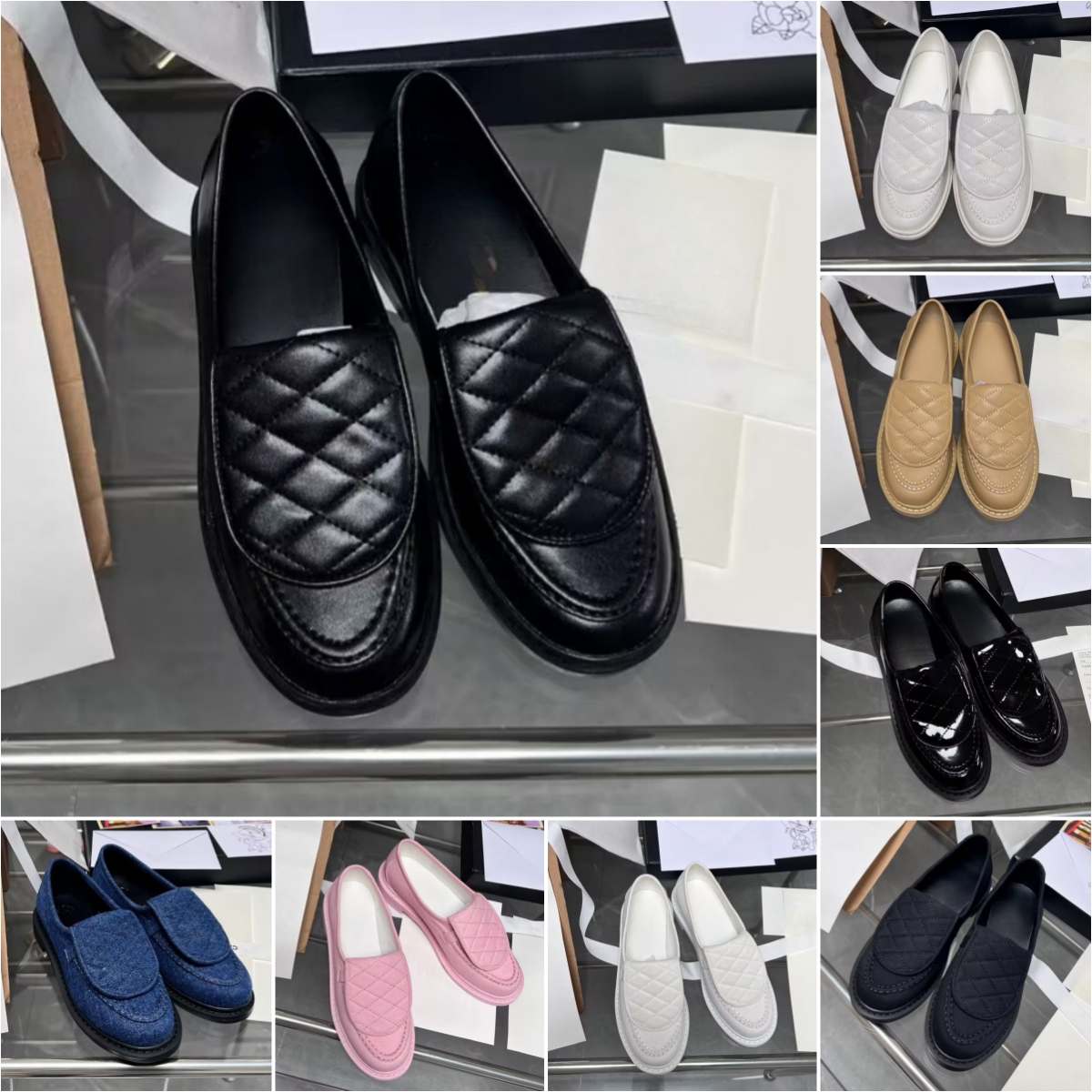 Designer Loafers Ballet Flat Shoes Women's Fashion Flip Cover Nude Shoes with Rhombic Lattice Christmas Gifts 25416 22434
