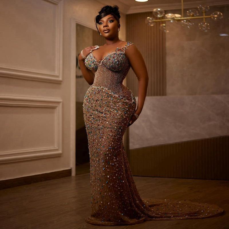 Urious Aso Ebi Prom Plus Size Dark Champagne Mermaid Colorful Rhies Illusion Tulle Birthday Party Dresses For Special Ocns St745 6660306