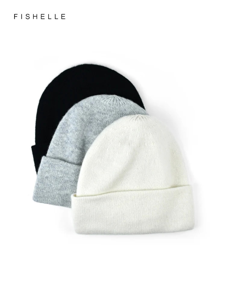 Solid Color Pure Wool Hat Womens Autumn Winter Warm Knitted Cap Casual Beanie For Adults Holiday Gifts 240103