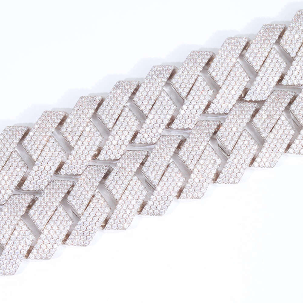 Passed Test Heavy Chain 16mm 18mm 20mm Iced Out S925 Silver White Gold Plated with 4rows Iced Out Moissanite Cuban Chain Link