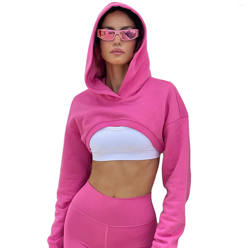 Womens Hoodies Womens Ladies Girls Hoodie Crop Tops Solid Color Long Sleeve Super Pullover Sweatshirt Punk Hip Hop Rave Cloth
