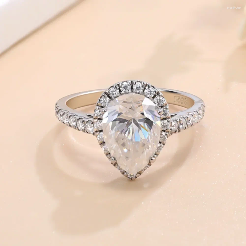 Cluster Rings 1-2ct Real Moissanite Engagement For Women 925 Sterling Silver Certified Ring Pear Cut D Color Lab Diamond Fine Jewelry