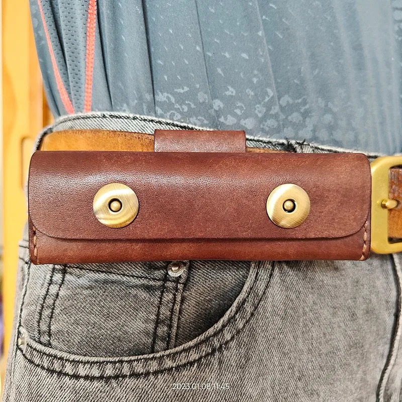Smallsize Folding Knife Holder Jackknife Case waist Bag Belt Pack Military Leather Sheath Handmade Customized PHD 240103 5892 4