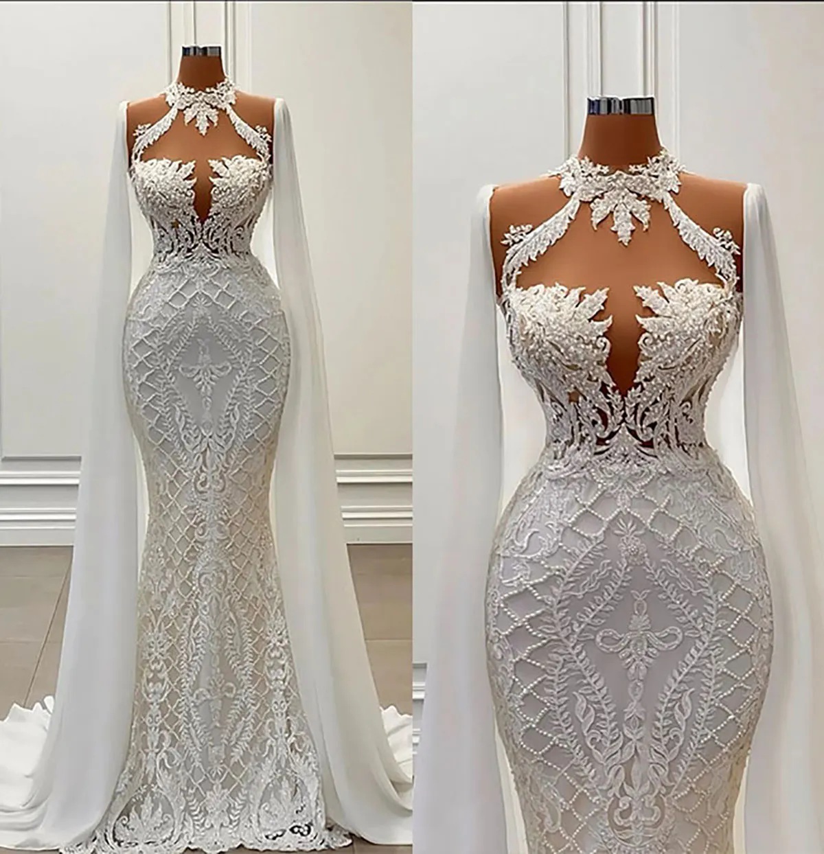 Sexy Lace Mermaid Wedding Dress Appliques Plus Size Bridal Gowns Bride Dresses Robe De Mariee Bridal Gowns Chiffon Cap Sleeves