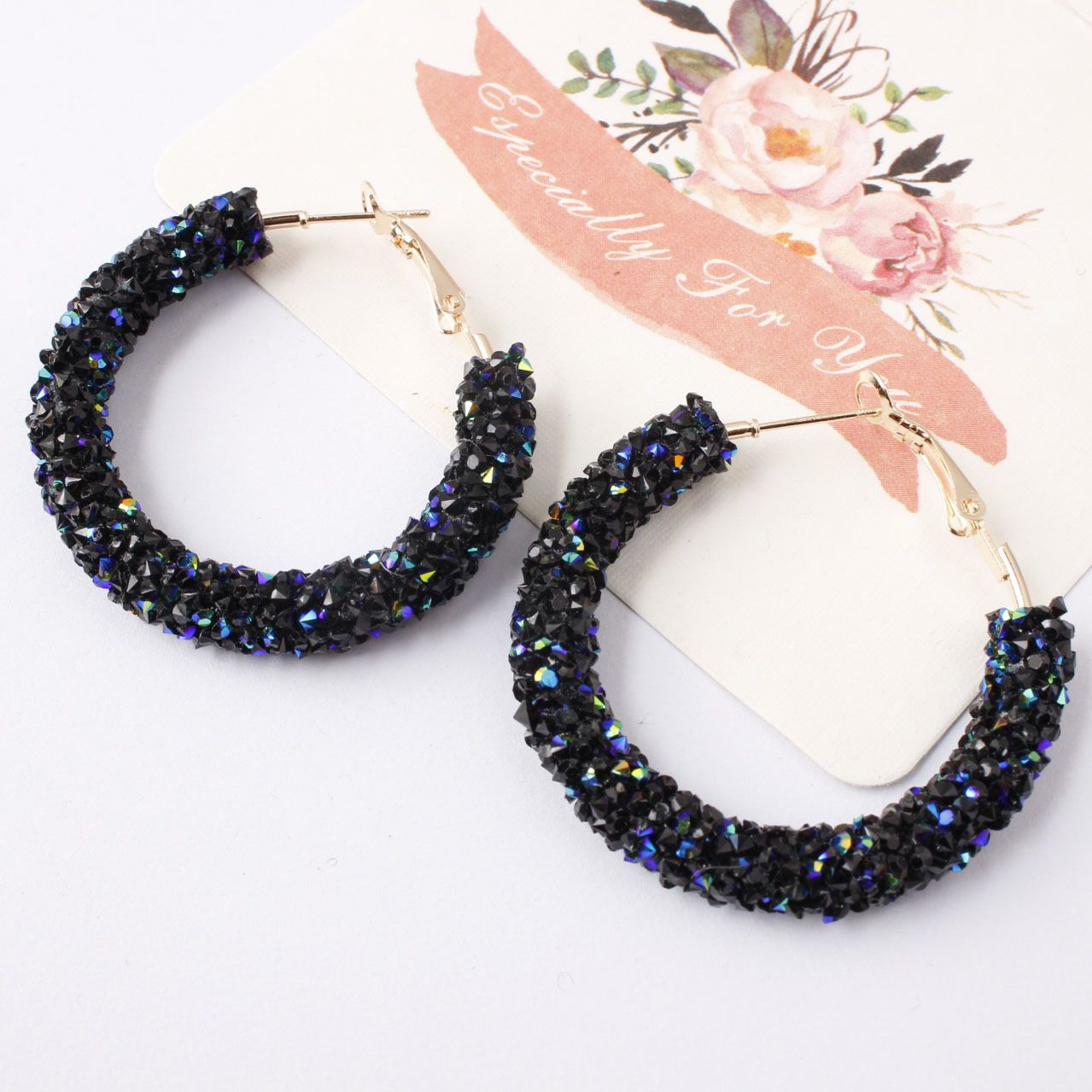 Bohemian 18K Gold Plated Metal Resin Hoop Earrings for Women Circle Clip on Dangle Earring Ear Drop Bridal Wedding Jewelry