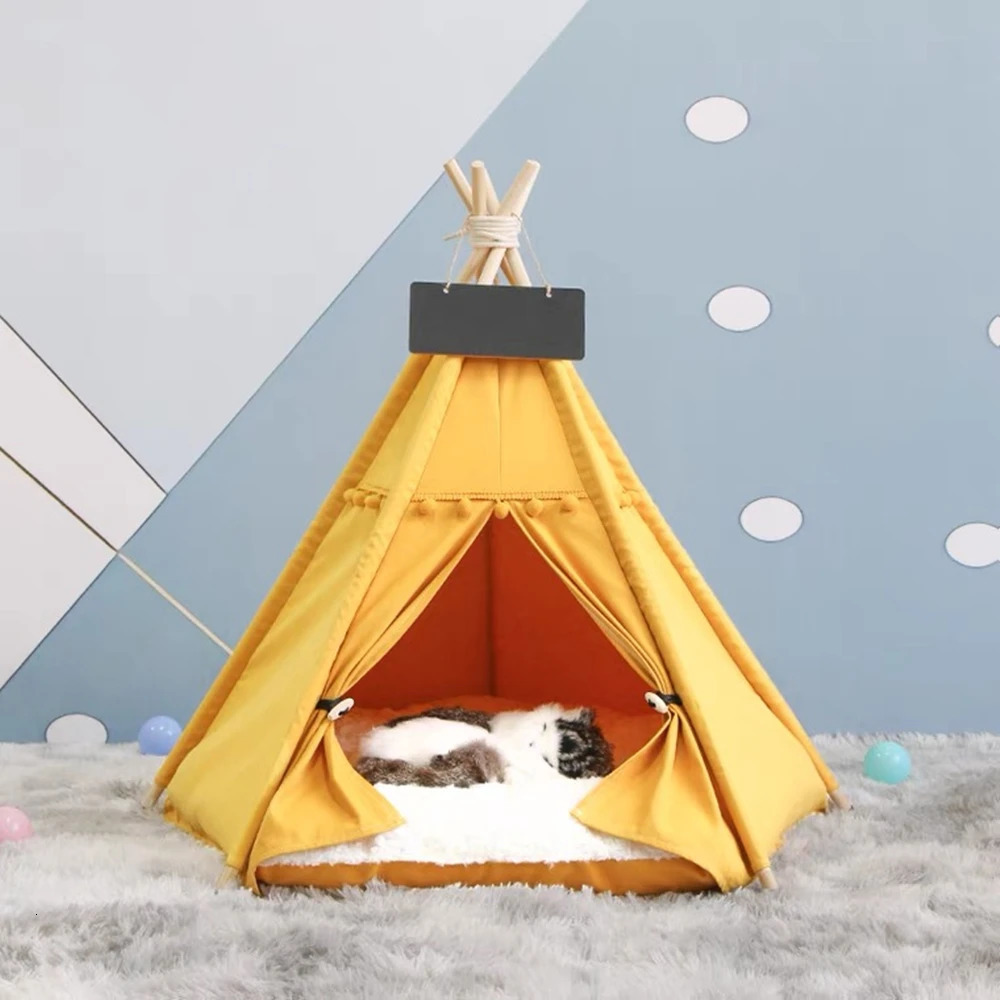 Pet Cat Tent Dog House Bed with Thick Cushion for Cats Dogs Deep Sleeping Indoor Canvas Soft Indian Puppy Teepee Pet Supplies 240103