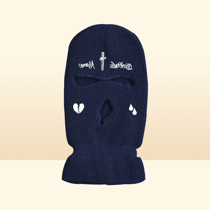 Cycling Caps Masks New Men and Women 3Hole Knit Hat Ski Mask Winter Warm Full Face Cover Tactical Balaclava Hats Party Funny Embr