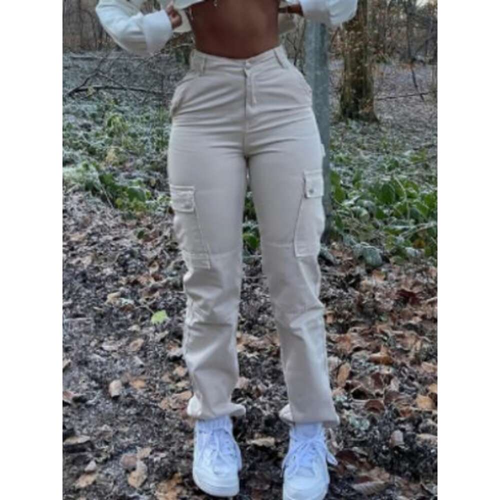 Ropamujer Cargo Pants Womens Solid Color Workwear pants With Multiple Pockets Casual High Waist Fashionable Versatile Trousers pant
