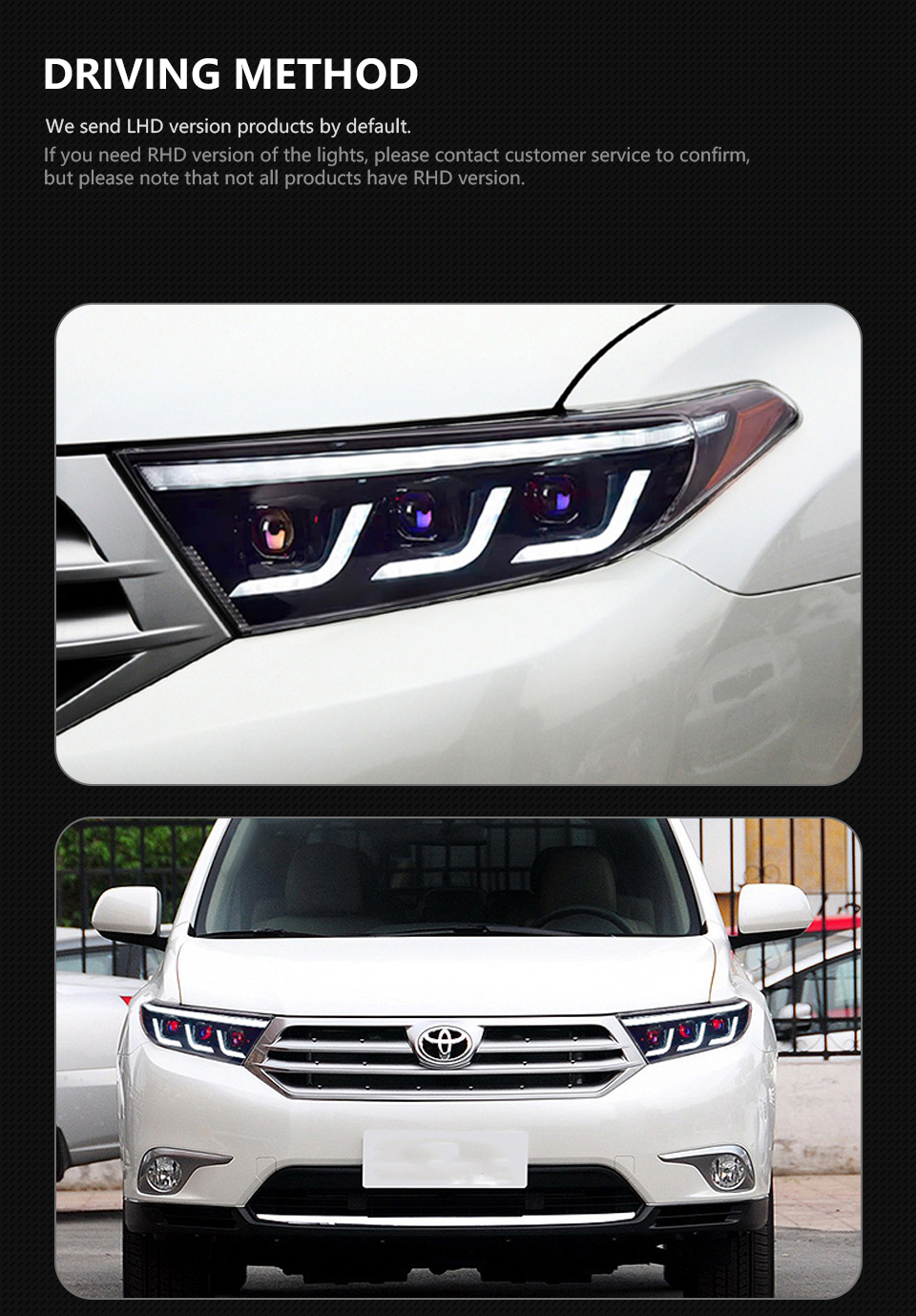 For Toyota 2012-2014 Highlander LED Headlight Kluger LED DRL Moving Turn Signal Front Light Assembly