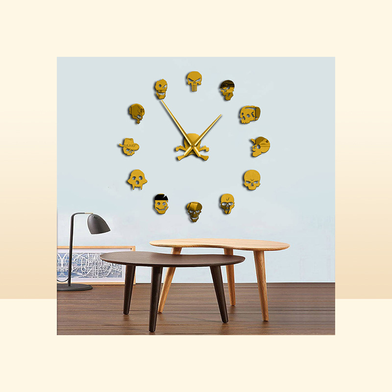 Different Skull Heads DIY Horror Wall Art Giant Wall Clock Big Needle Frameless Zombie Heads Large Wall Watch Halloween Decor 20117259187