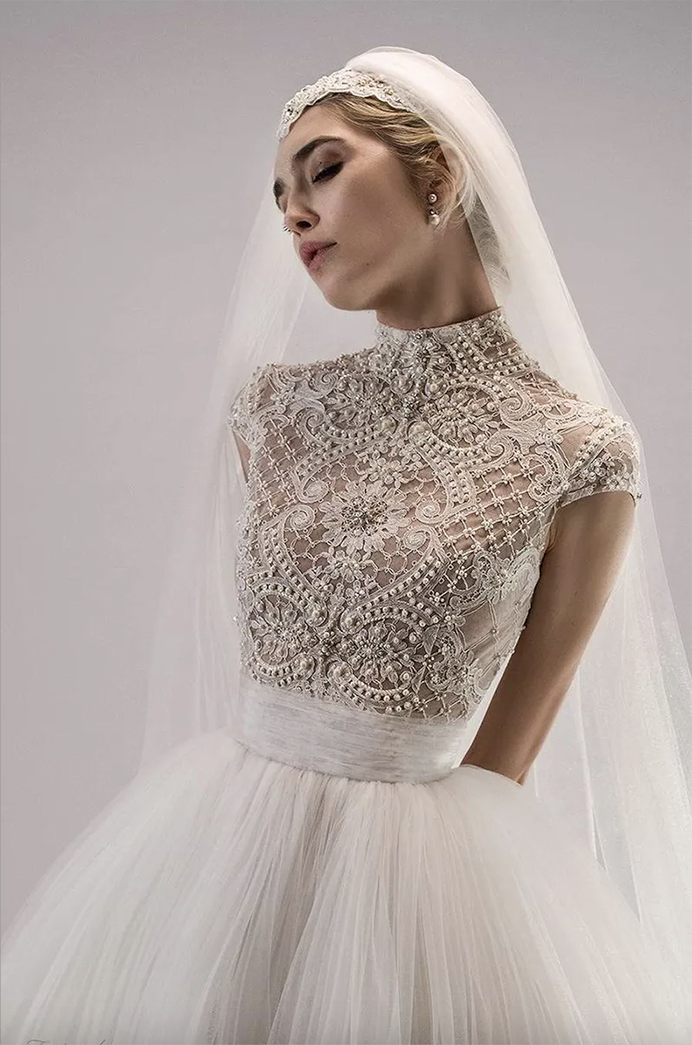 Muslim Mermaid Wedding Dress High Neck Lace Appliques Bridal Gowns Pearls Beads Custom Made Bride Dresses 0509