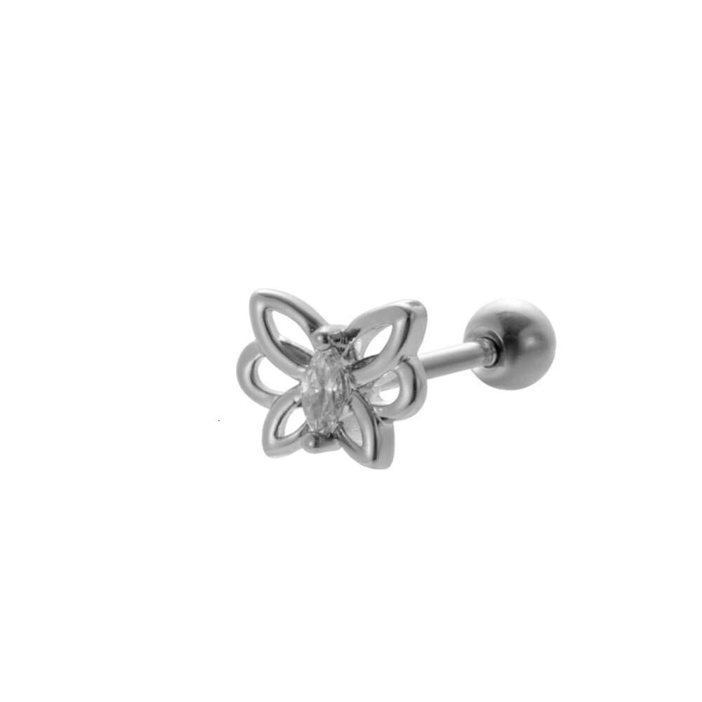 Flower Moon Star Charms Barbell Ball Earring Studs Surgical Stainless Steel Earrings Bling Cubic Zirconia Pentagram Butterfly Piercing Body Wolf Tide 