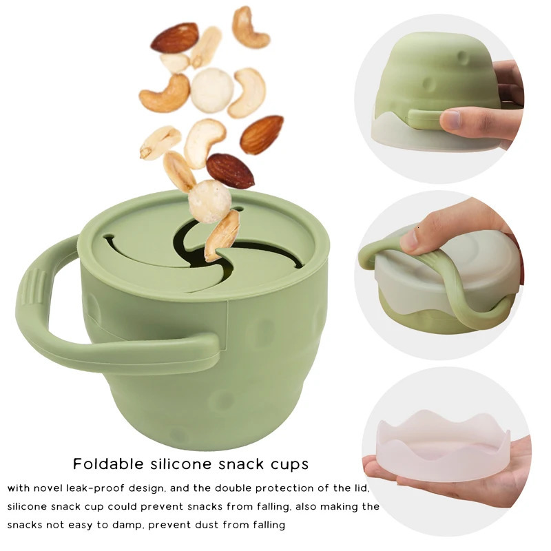 Customizable Food Grade Silicone Snack Cup With Lid Portable Children's Travel Storage Box Trains Baby's Grasp Ability 240104