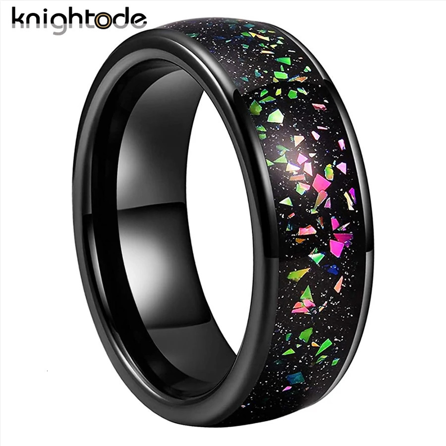 Wedding Rings 8mm Tungsten Carbide Wedding Ring Suitable for Men Women and Opal Rings Comfortable Round Top Polishing Suitable for Free Delivery 24010