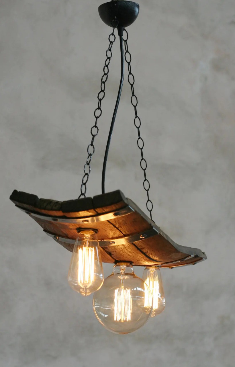 Rustic ceiling lights - Wine barrel pendant light - Wine room and cellar lighting