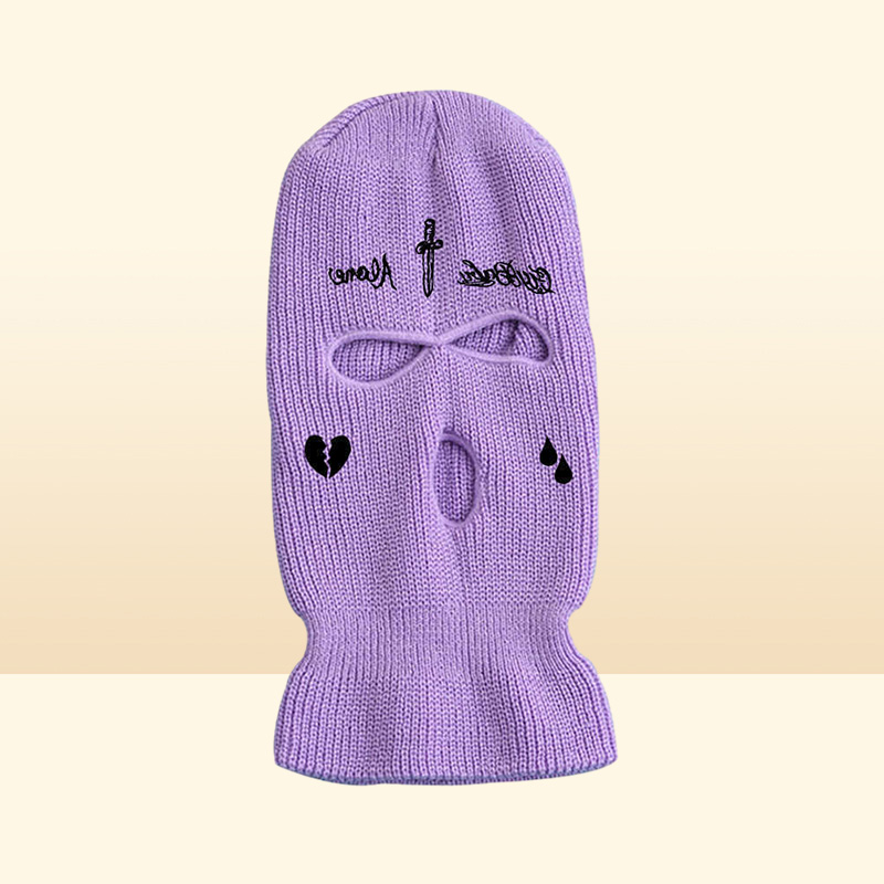 Cycling Caps Masks New Men and Women 3Hole Knit Hat Ski Mask Winter Warm Full Face Cover Tactical Balaclava Hats Party Funny Embr