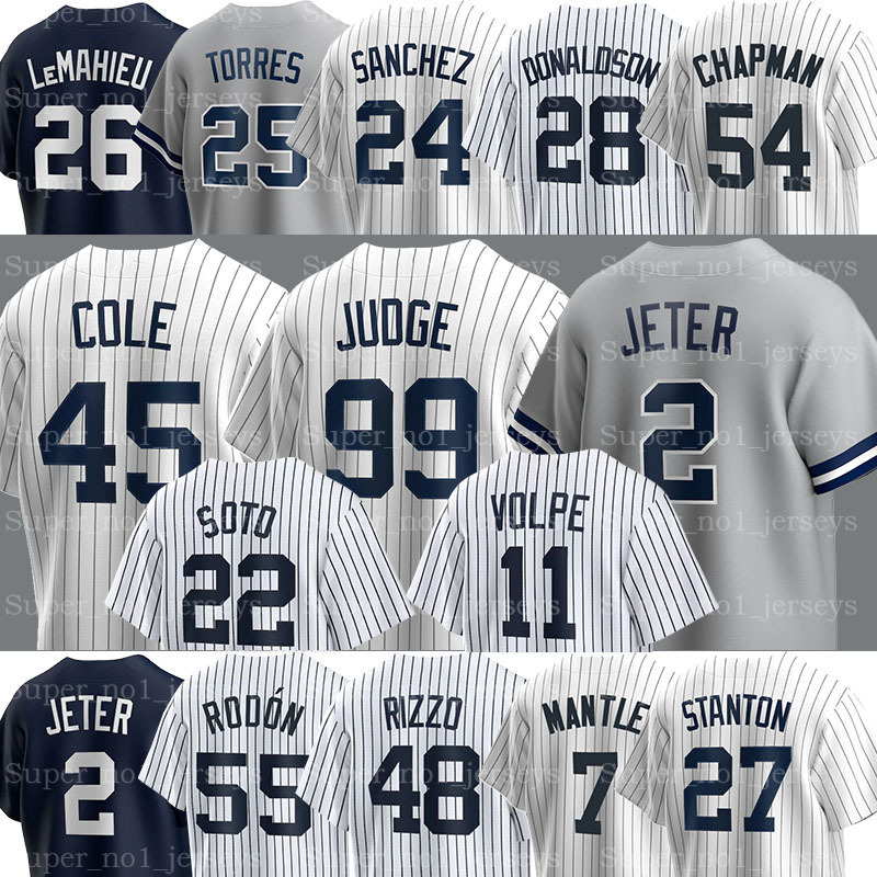 99 Aaron Judge Baseball Jersey Juan Soto Gerrit Cole Josh Donaldson Derek Jeter Anthony Volpe Giancarlo Stanton Jasson Dominguez Carlos Rodon Domingo German