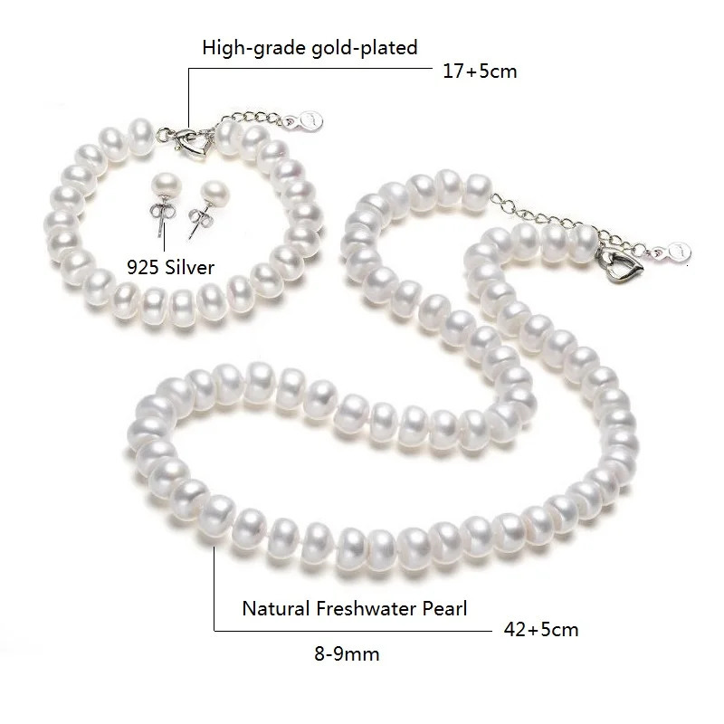 Pearl Jewelry Sets Genuine Natural Freshwater Pearl Necklace Bracelet 925 Sterling Silver Earrings For Women Gift Trend 240103