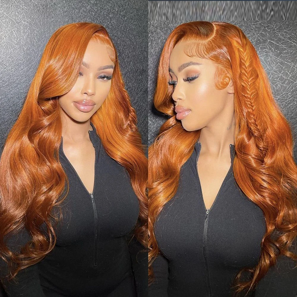 Ginger Body Wave 13x4 Lace Front Simulation Human Hair Wigs 40 Inch Brazilian Colored Ginger Orange Body Wave 360 Hd Lace Frontal Wig