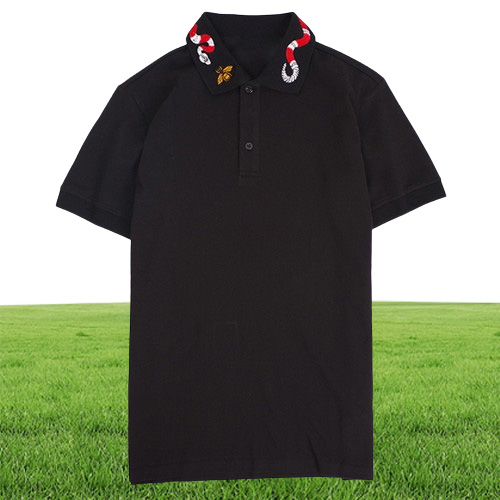 Men039s Turn Neck Stretch Polo Shirt With Multi Snake Embroidery Summer Polos Casual Short Sleeve Tops