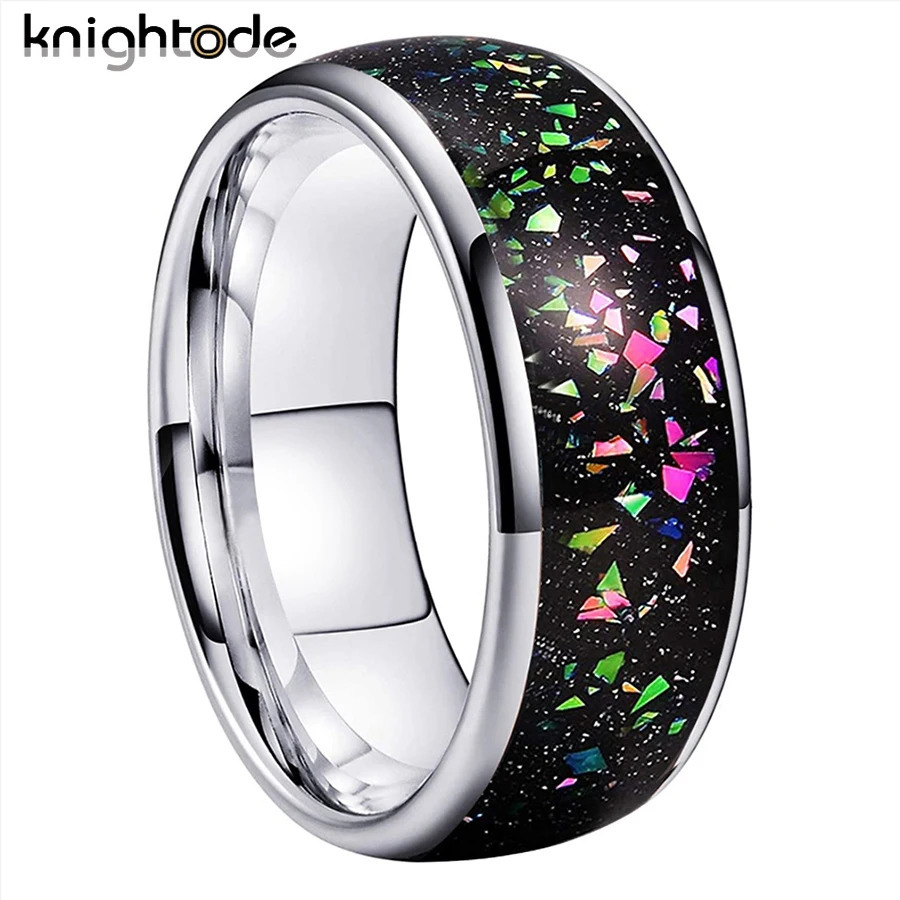 Wedding Rings 8mm Tungsten Carbide Wedding Ring Suitable for Men Women and Opal Rings Comfortable Round Top Polishing Suitable for Free Delivery 24010