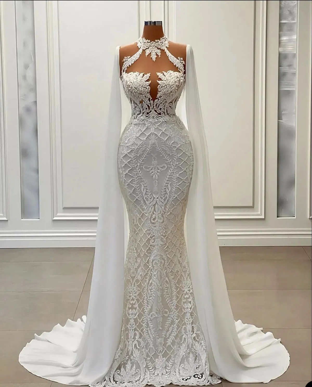 Sexy Lace Mermaid Wedding Dress Appliques Plus Size Bridal Gowns Bride Dresses Robe De Mariee Bridal Gowns Chiffon Cap Sleeves