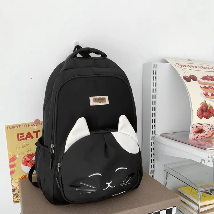 Cute Cat Young Girl School Backpack Female Large Capacity Kawaii Back Pack Mochila Pink Women Bagpack Nylon Cartoon Schoolbag 240103
