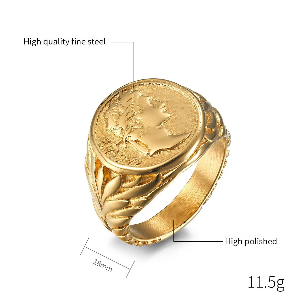 Wedding Rings Roman Gaius Julius Caesar Head Ring Vintage Stainless Steel Coin Jules Caesar Mens Warrior Jewelry Ring 240103