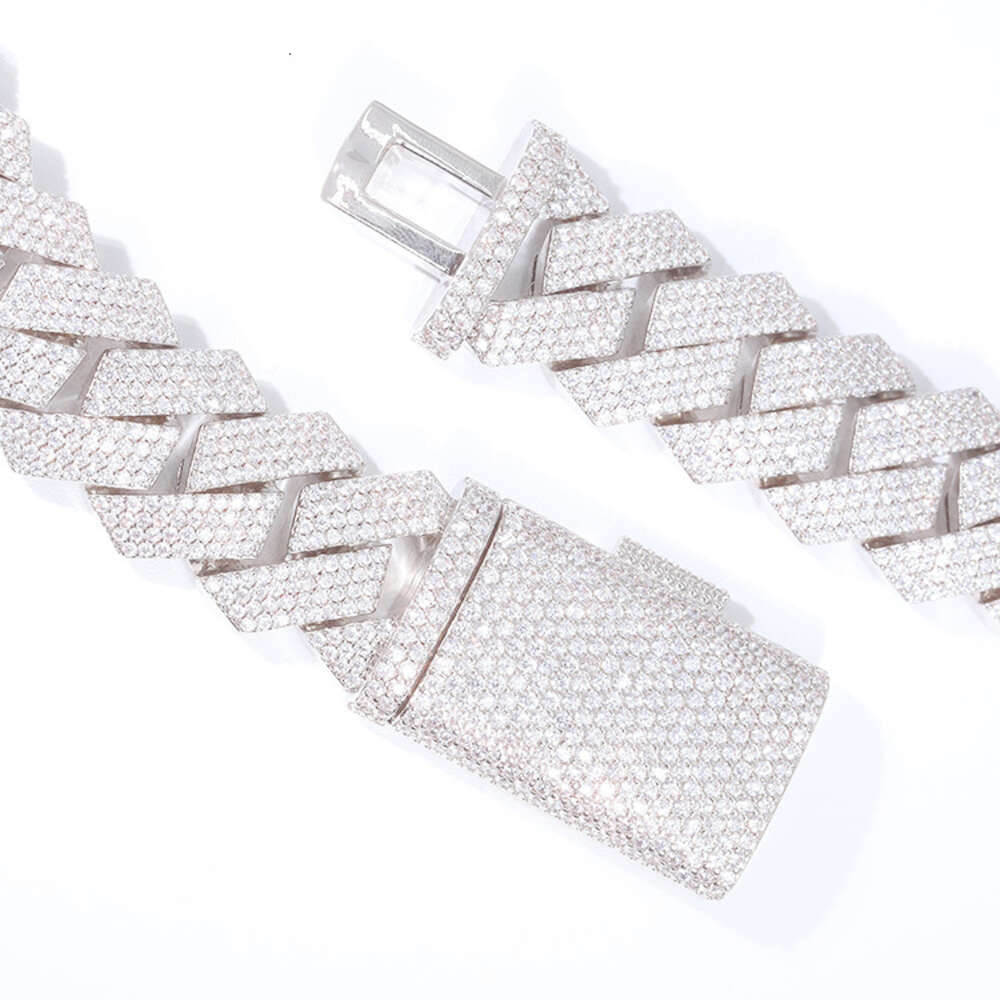 Passed Test Heavy Chain 16mm 18mm 20mm Iced Out S925 Silver White Gold Plated with 4rows Iced Out Moissanite Cuban Chain Link