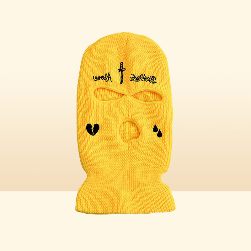 Cycling Caps Masks New Men and Women 3Hole Knit Hat Ski Mask Winter Warm Full Face Cover Tactical Balaclava Hats Party Funny Embr