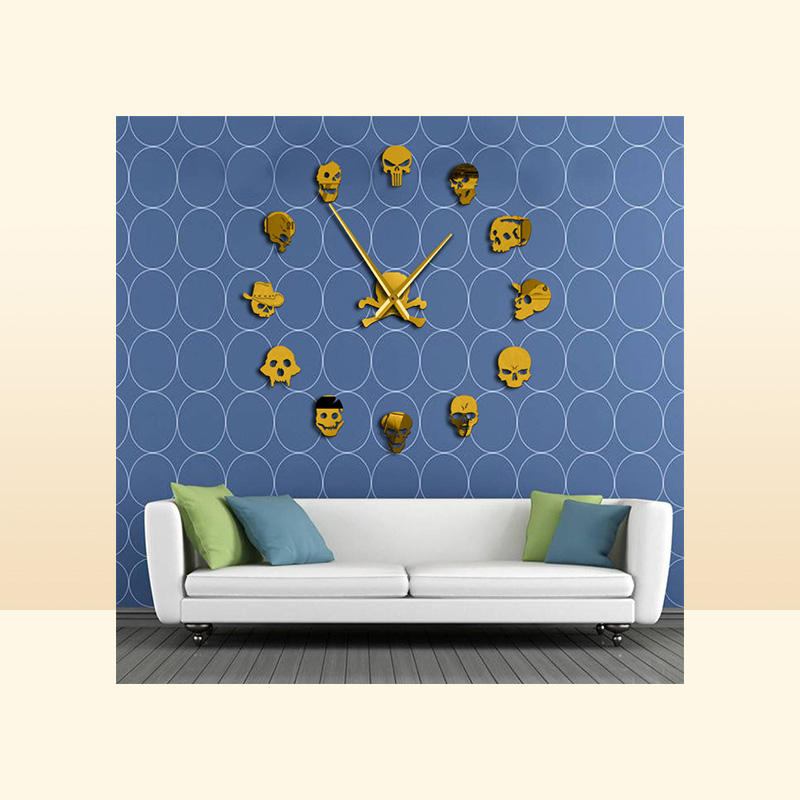 Different Skull Heads DIY Horror Wall Art Giant Wall Clock Big Needle Frameless Zombie Heads Large Wall Watch Halloween Decor 20117259187
