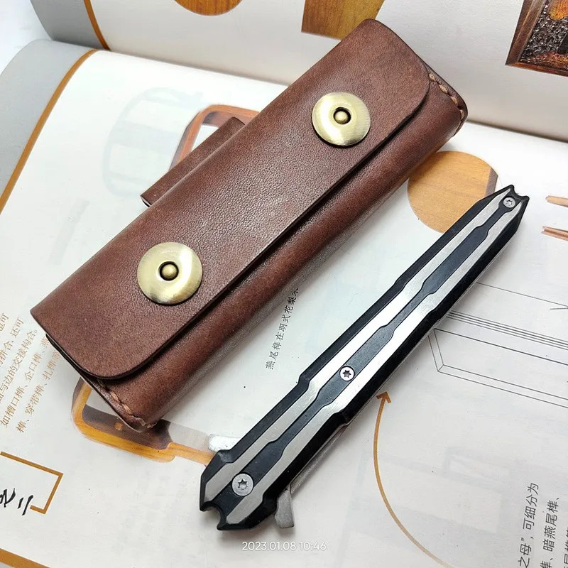 Smallsize Folding Knife Holder Jackknife Case waist Bag Belt Pack Military Leather Sheath Handmade Customized PHD 240103 5892 4