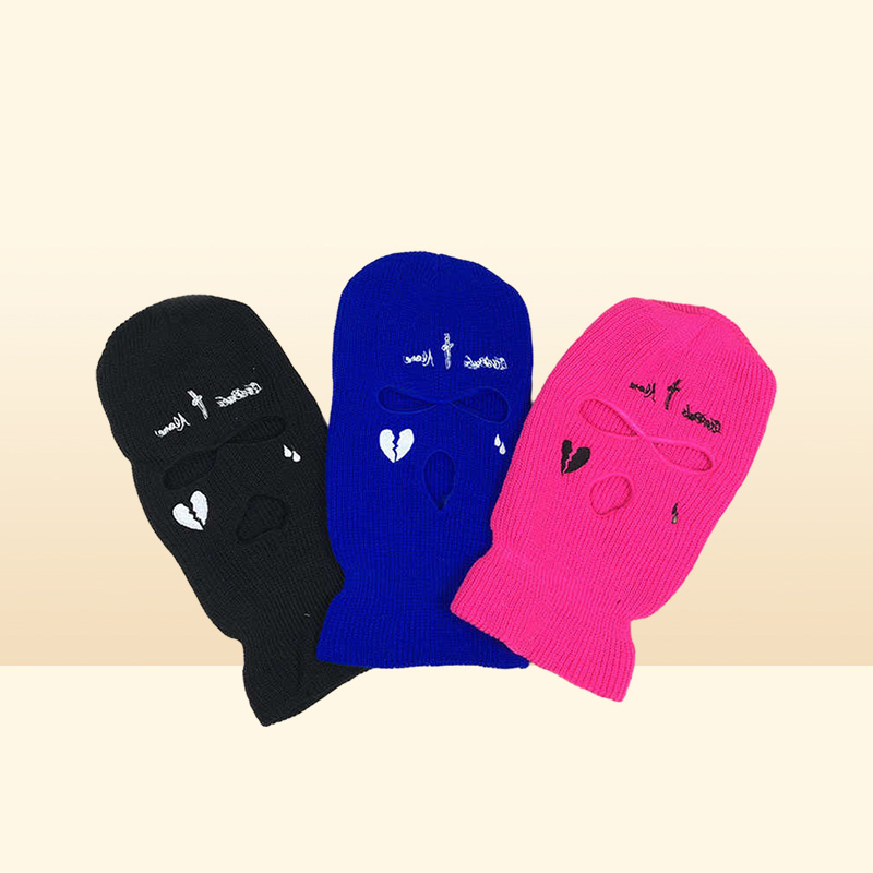 Cycling Caps Masks New Men and Women 3Hole Knit Hat Ski Mask Winter Warm Full Face Cover Tactical Balaclava Hats Party Funny Embr