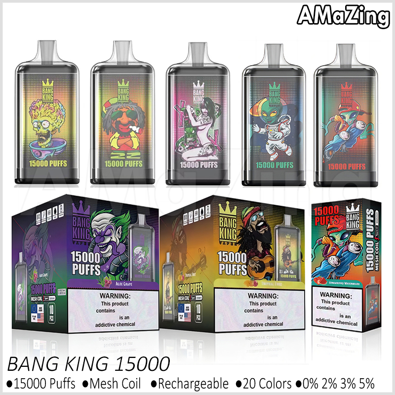 Puff 15K Authentic Bang King 15000 Puffs Disposable Vape Bar Mesh Coil Rechargeable E Cigarettes 0% 2% 3% 5% Vapers 20 Flavors vs 12000 12k