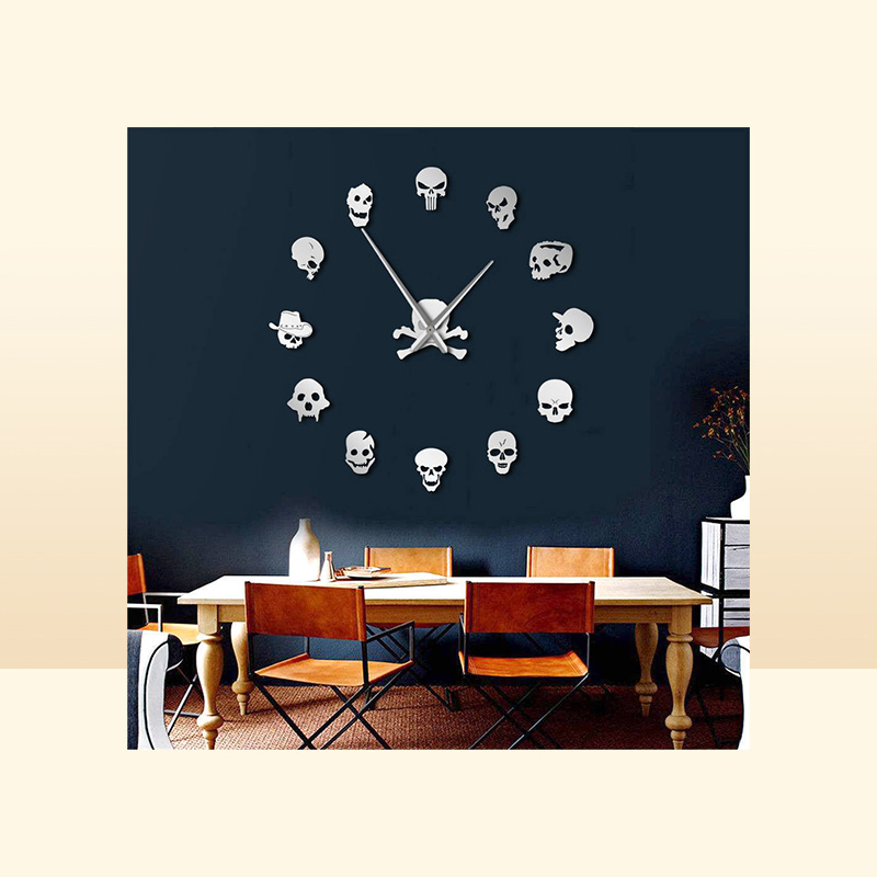 Different Skull Heads DIY Horror Wall Art Giant Wall Clock Big Needle Frameless Zombie Heads Large Wall Watch Halloween Decor 20117259187