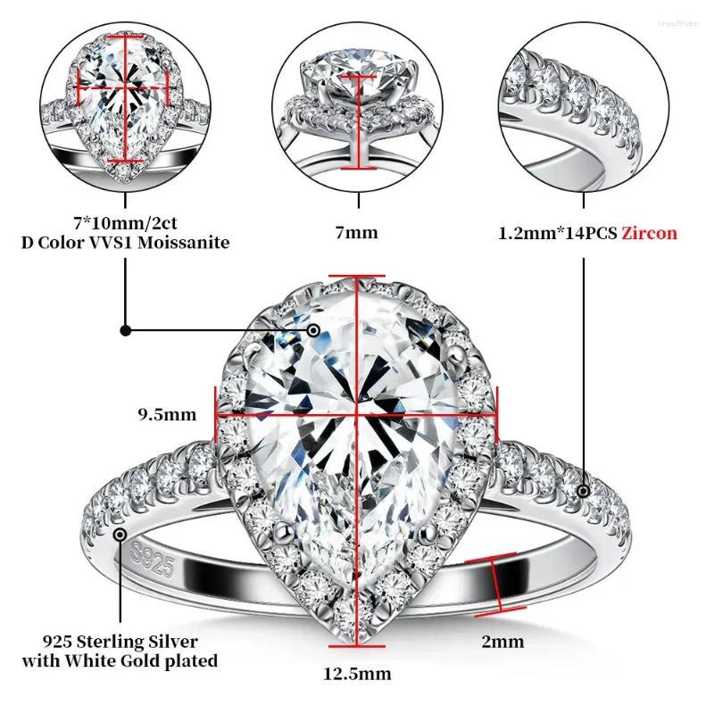 Cluster Rings 1-2ct Real Moissanite Engagement For Women 925 Sterling Silver Certified Ring Pear Cut D Color Lab Diamond Fine Jewelry