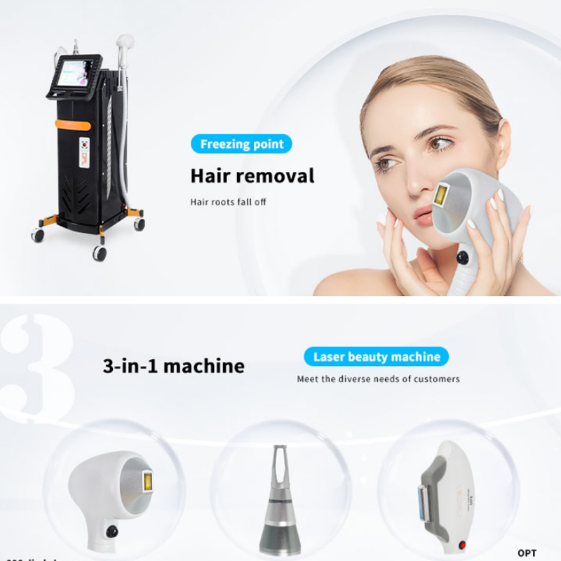 High-Power Professional 3Handles DPL IPL Hair Removal Fast Eyebrow Washing Machine And 808Nm Diode Laser Hair Removal Machine Equipmen