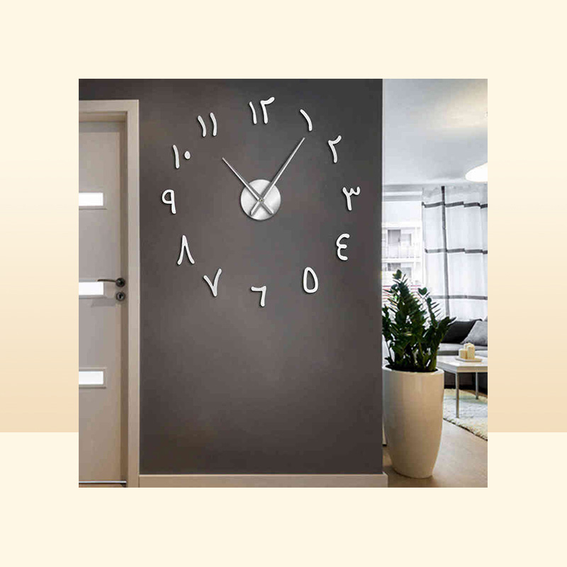Wall Clocks Arabic Numbers Diy Giant Wall Clock Arabic Numbers Acrylic Mirror Effect Stickers Frameless Large Silent Wall Watch Ho9958740