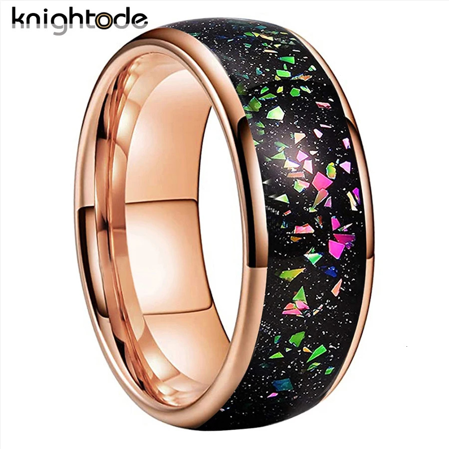 Wedding Rings 8mm Tungsten Carbide Wedding Ring Suitable for Men Women and Opal Rings Comfortable Round Top Polishing Suitable for Free Delivery 24010