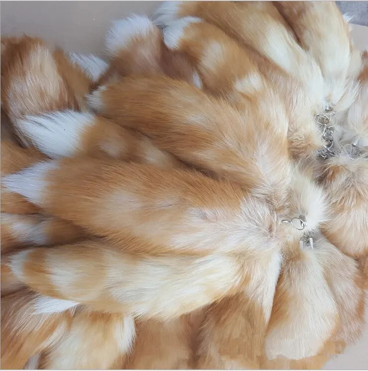 Genuine Fox Tail Keychain Fur Tassel Handbag Real crystal red charm key ring bag pendant wholesale A74 240103