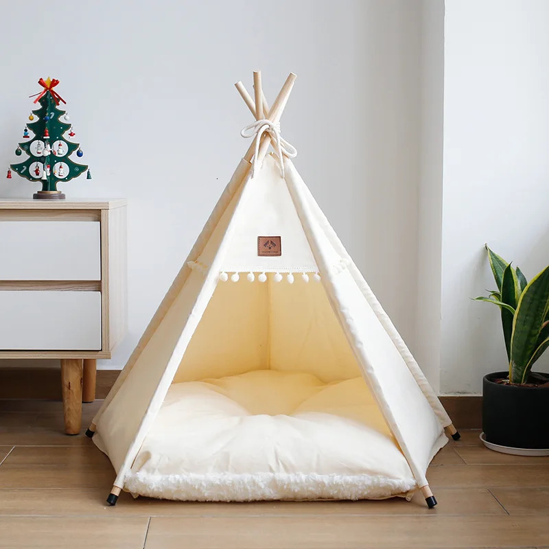 Pet Cat Tent Dog House Bed with Thick Cushion for Cats Dogs Deep Sleeping Indoor Canvas Soft Indian Puppy Teepee Pet Supplies 240103